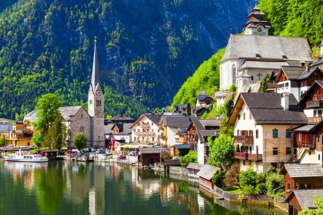 Vesnička Hallstatt v Rakousku