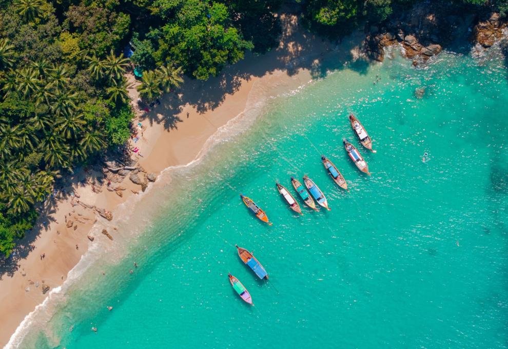 Tropická zátoka obklopená zelení