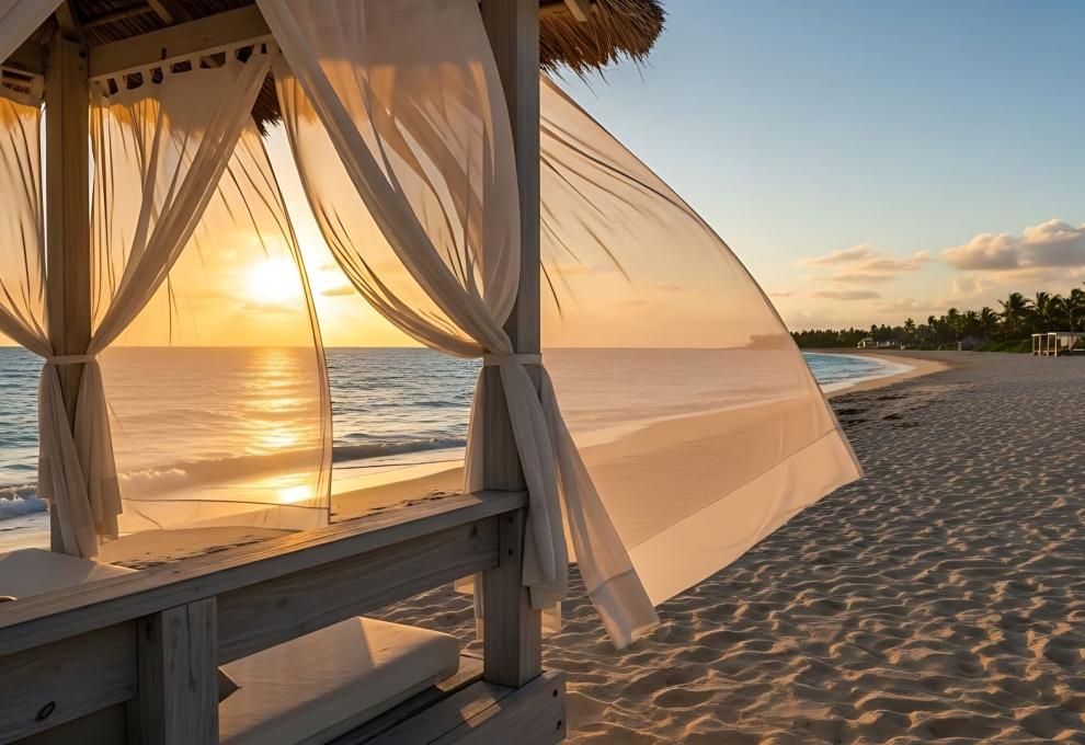 Plážový altán s lehátkem