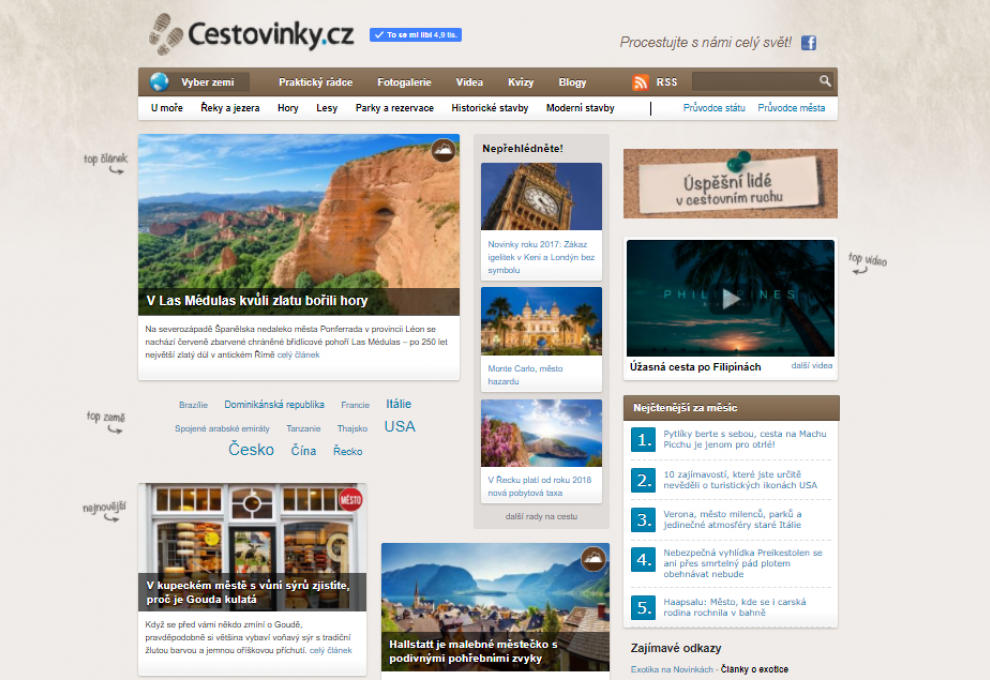 Web Cestovinky.cz, magazí plný článků a tipů pro cestování, překonal milion. - Cestovinky.cz