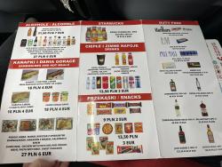 Otevřené palubní menu s přehledem nápojů.