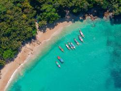 Tropická zátoka obklopená zelení