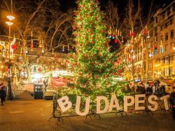 Osvětlený vánoční strom a výzdoba 