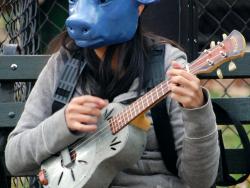 Modrá kráva hrající na kytaru, NY, Manhattan, USA - Cestovinky.cz